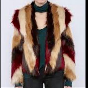 Chaser chevron print faux fur jacket with pockets SM